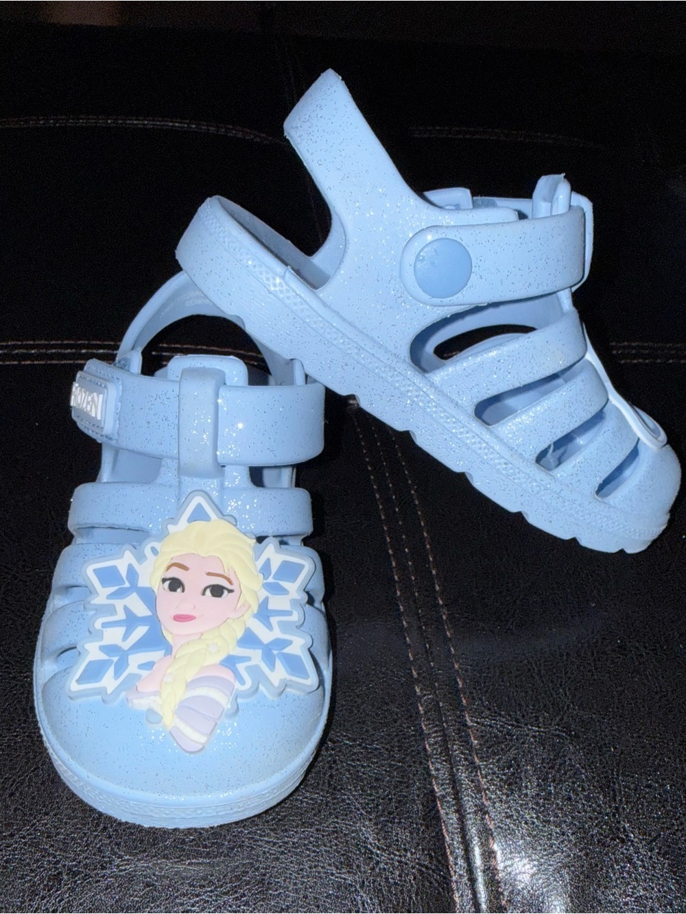 Kids Light Blue Glitter Jelly Sandals with Character Charm